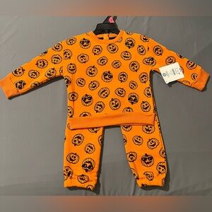 Orange Pumpkin Print Kids Pajama Set